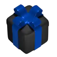 a black box with a blue bow on it