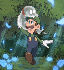 a cartoon drawing of mario holding a ghost in his hand