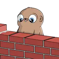 a cartoon drawing of a sloth looking over a brick wall