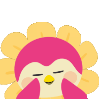 a pink and yellow bird with the words i 'm cute on its face