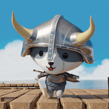 a stuffed animal wearing a viking helmet and horns
