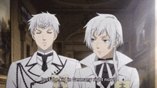 two anime characters standing next to each other with one saying " isn t the kid in germany right now "