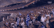 greek fans greek flags stadium opening ceremony olympics