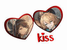 two anime hearts with the word kiss on the bottom right