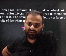 a man with a beard stands in front of a blackboard that says wrapped around the rim