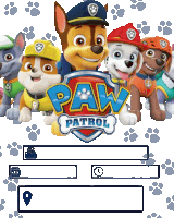 a paw patrol poster with a few paw prints on the background