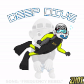 a cartoon of a monkey scuba diving with the words deep dive above him