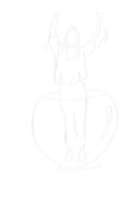 a black and white drawing of a woman standing in a cup of coffee .