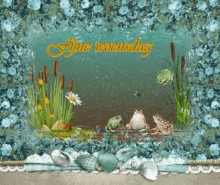 frogs are swimming in a pond with the words fijne woensdag