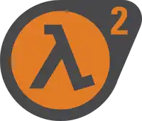 a logo for half life 2 has a gray circle with an orange l in it