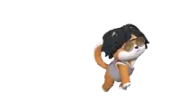 a cartoon dog wearing a wig and sunglasses is walking on a white background