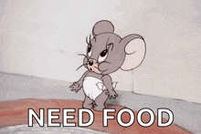 jerry from tom and jerry is wearing a diaper and says " need food "