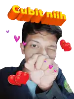 a man is surrounded by hearts and the words cubit nih above him