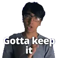 a man with glasses says gotta keep it in a pixelated image