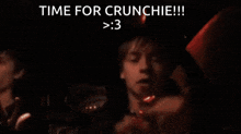 a man with a surprised look on his face says time for crunchie