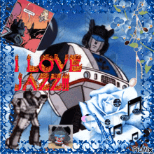 a picture of a robot with the words love jazz written on it