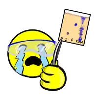 a yellow smiley face wearing safety goggles is holding a piece of paper that says rxn