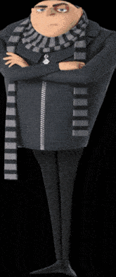 gru from despicable me with his arms crossed and a scarf around his neck