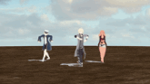 a group of anime characters are dancing together in a field