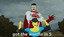 a cartoon of a man holding another man with the words " got the wordle in 5 " on the bottom
