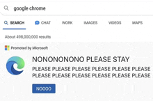 a screenshot of a google chrome search page with a nonononono please stay message .