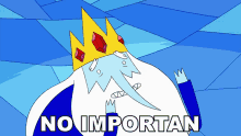 a cartoon ice king with a crown and the words no importan on the bottom