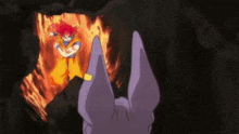 a cartoon drawing of goku and a purple cat