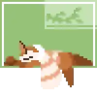 a pixel art drawing of a cat laying down on a green background