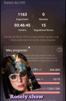 a screenshot of rosely show with a picture of a pharaoh