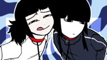 a cartoon of two girls standing next to each other with one wearing a red collar