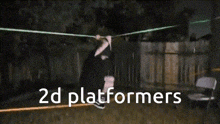 a 2d platformer is being played in a backyard