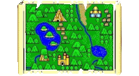 a drawing of a map of a forest with trees and a river