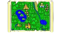a drawing of a map of a forest with trees and a river