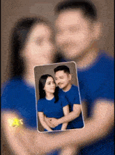 a blurry picture of a man and a woman in blue