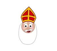 a cartoon drawing of a man with a white beard and a red and gold hat