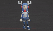 a 3d model of a girl wearing headphones and a blue skirt