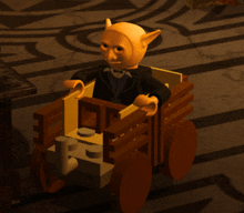 a cartoon character in a tuxedo is sitting in a wooden cart