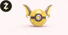 a drawing of a yellow ball with wings and a black circle with a z on it