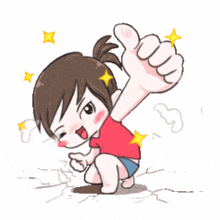 a cartoon of a girl giving a thumbs up with the words " o! yes " below her