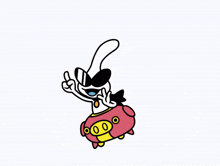 a cartoon character is giving a peace sign while flying