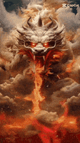 a painting of a dragon with fire coming out its mouth