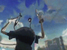 a person holding a trophy in front of a sign that says ' a ' on it