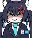 a cartoon of a girl wearing a suit and tie with a cat ear .