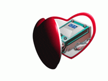 a heart with a device inside of it that says ' df ' on it