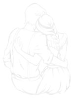 a drawing of a man hugging a woman who is reading a book