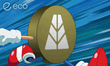 a cartoon drawing of a person holding a coin with the word eco on the bottom