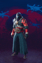a video game character with a bird on his head and a sword