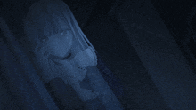 a drawing of a girl with white hair in a dark room with her eyes closed