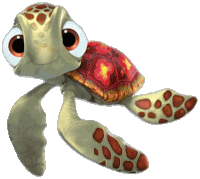 a cartoon turtle with big eyes and a red turtle shell