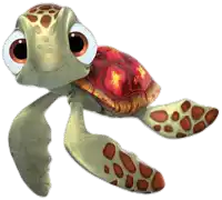 a cartoon turtle with big eyes and a red turtle shell